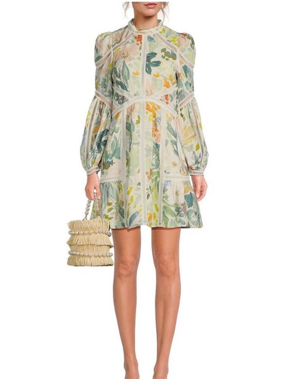 Ted Baker Tealan Floral Print Long Sleeve Linen Dress sz small